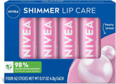NIVEA Shimmer Lip Care, Shimmery Lip Balm Pack with Shea Butter, Nourishing Oils and Vitamin C & E, 3-in-1 Moisture, Repair and Shimmer, 0.17 Oz Stick (Pack of 48)