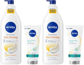 NIVEA Sheer Hydration Skin Firming Body Lotion (16.9 Fl Oz) + Skin Firming & Toning Body Gel Cream with Hyaluronic Acid (6.7 Oz),Enriched with Q10 and Vitamin C,(Pack of 4)