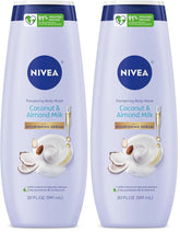 NIVEA Pampering Coconut and Almond Milk Body Wash with Nourishing Serum, Moisturizing Body Wash for Women, Enriched with Provitamin B5 and Vitamin E, 20 Fl Oz Bottle (Pack of 2)