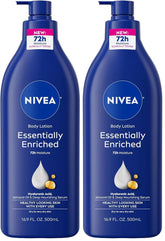 NIVEA Essentially Enriched Body Lotion for Very Dry Skin with Hyaluronic Acid, Almond Oil and Deep Nourishing Serum, 72-Hour Body Moisturizer, 16.9 Fl Oz Pump Bottle (Pack of 2)