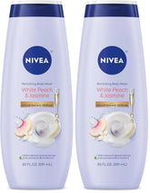 NIVEA Refreshing White Peach and Jasmine Body Wash with Nourishing Serum, Scented Body Wash for Women, Enriched with Provitamin B5 and Vitamin E, 20 Fl Oz Bottle, (Pack of 2)