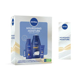 NIVEA Skin Care Set For Her, Nourishing Body Wash, Moisturizing Body Lotion, Lip Balm Stick with Shea Butter, & Hand Cream, 4 Piece Gift Set