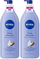 NIVEA Shea Nourish Body Lotion for Dry Skin with Hyaluronic Acid, Shea Butter and Deep Nourishing Serum, 48-Hour Body Moisturizer, 16.9 Fl Oz Pump Bottle (Pack of 2)
