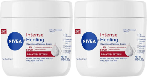 Nivea Intense Healing Body Cream for Dry Skin with Glycerin, Provitamin B5 & Niacinamide, 72-Hour Moisture, Non-Greasy, 13.5 oz Jar (Pack of 2)