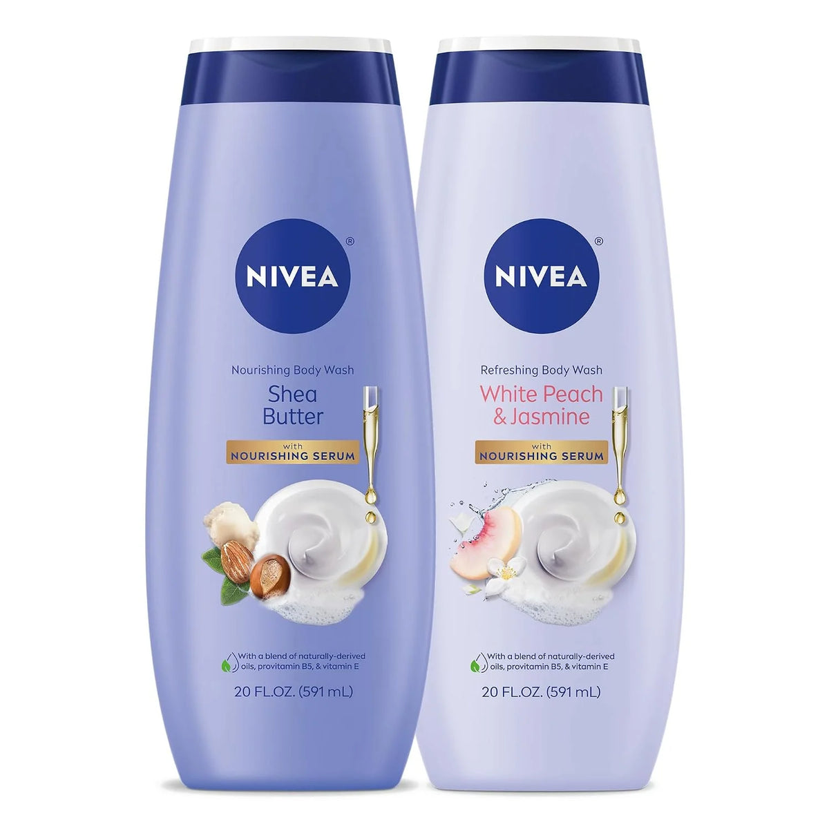 NIVEA Nourishing Shea Butter Body Wash, 20 Fl Oz Bottle Refreshing White Peach and Jasmine Scented Body Wash, 20 Fl Oz Bottle, Skin Care Set with Provitamin B5 and Vitamin E