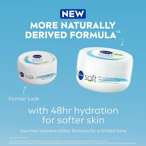 NIVEA Soft Refreshingly Soft Moisturizing Cream for Face, Body and Hands, Lightweight, Non-Greasy, 48-Hour Body Moisturizer with Jojoba Oil and Vitamin E, 6.8 Oz Jar, Pack of 3