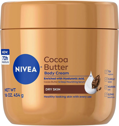 NIVEA Cocoa Butter Body Cream with Deep Nourishing Serum, Cocoa Butter Cream for Dry Skin, 16 Ounce Jar (Pack of 12)