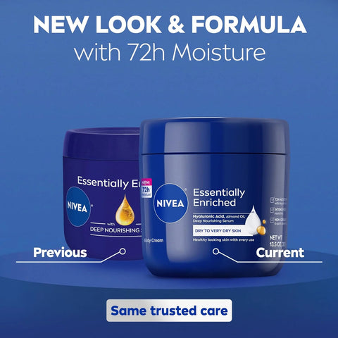 NIVEA Essentially Enriched Body Cream with Hyaluronic Acid, 13.5 Oz