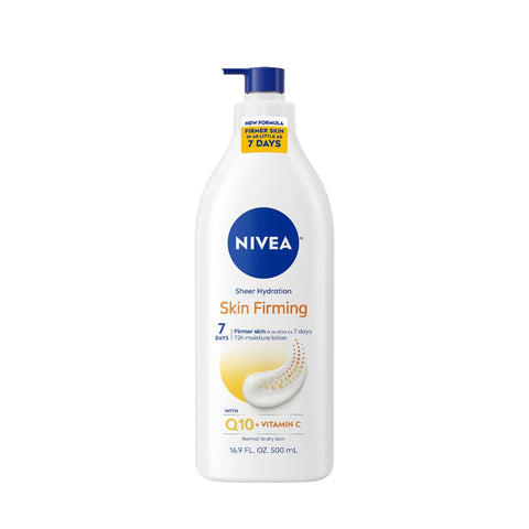 NIVEA Sheer Hydration Skin Firming Body Lotion, Q10 & Vitamin C, 16.9 Fl Oz