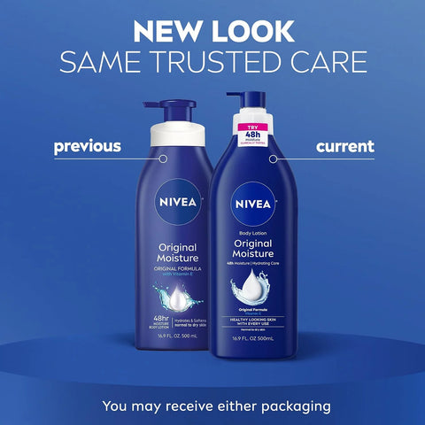 NIVEA Original Moisture Body Lotion with Vitamin E,48-Hour Body Moisturizer for Normal to Dry Skin,16.9 Fl Oz Pump Bottle, (Pack of 2)