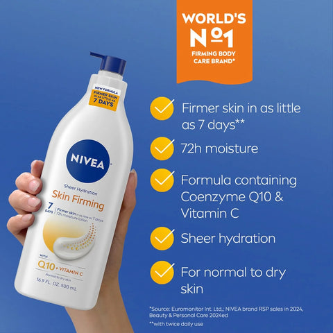 NIVEA Sheer Hydration Skin Firming Body Lotion Q10 Vitamin C, Pack of 3