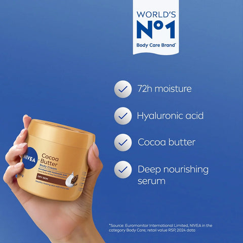NIVEA Cocoa Butter Body Cream with Deep Nourishing Serum, Cocoa Butter Cream for Dry Skin, 16 Ounce Jar (Pack of 12)