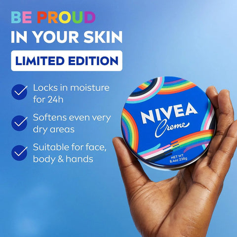 NIVEA Creme Face, Hand and Body Moisturizer Cream, Limited-Edition LGBTQ+ Pride Creme Tin, Rich Body Cream for Dry Skin with Provitamin B5, Fast-Absorbing and Non-Comedogenic, 8.4 Oz Tin