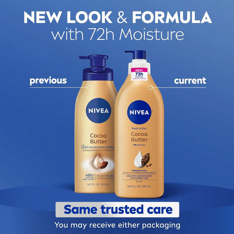 NIVEA Cocoa Butter Body Lotion for Dry Skin with Hyaluronic Acid, 16.9 Oz