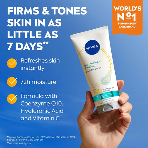 NIVEA Sheer Hydration Skin Firming Body Lotion (16.9 FL OZ) Skin Firming and Toning Body Gel Cream with Hyaluronic Acid (6.7 OZ), Skincare Enriched with Q10 and Vitamin C Multipack of 2