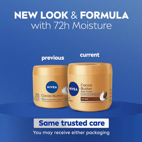 NIVEA Cocoa Butter Body Cream with Deep Nourishing Serum, Cocoa Butter Cream for Dry Skin, 16 Ounce Jar (Pack of 12)