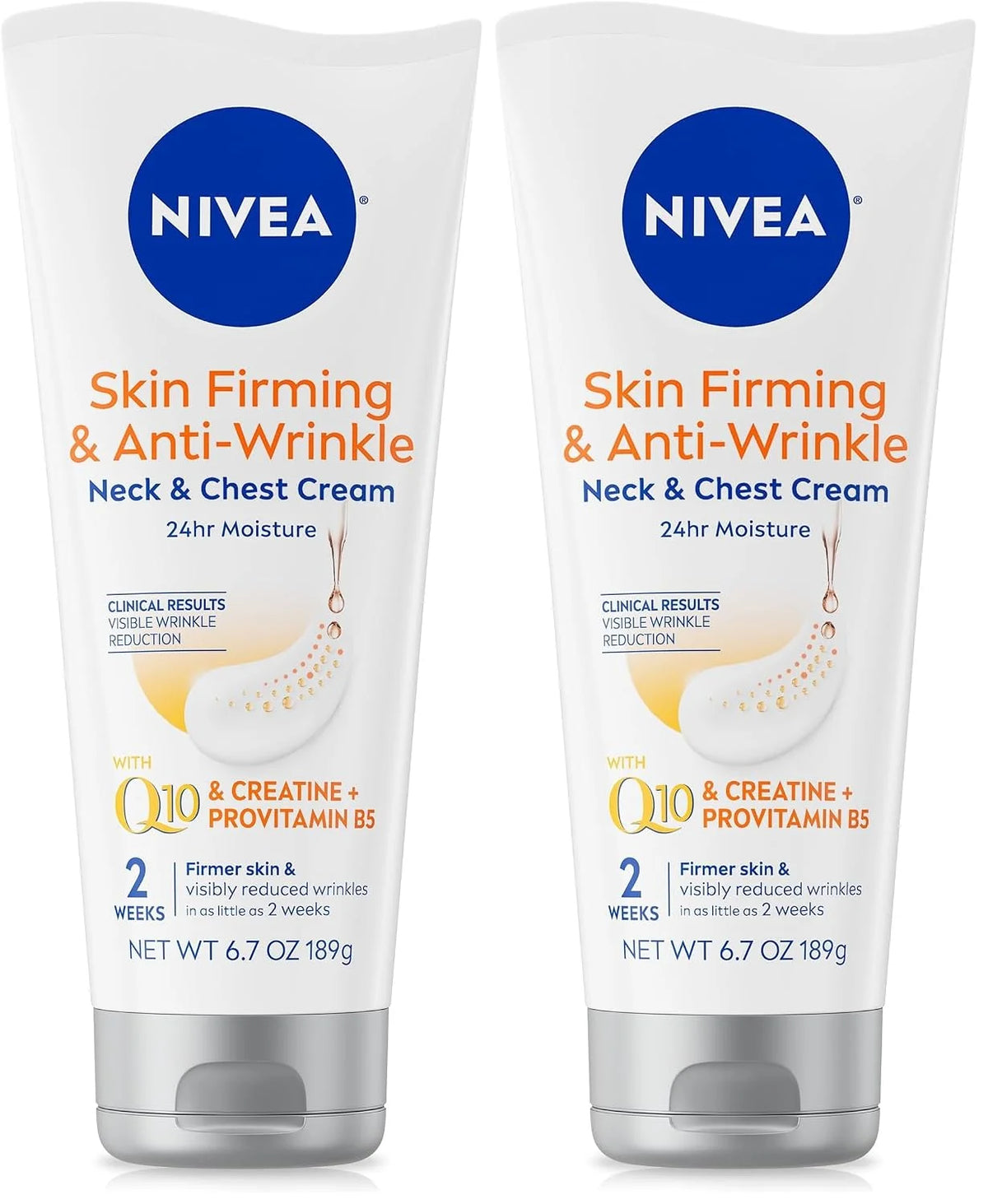NIVEA Skin Firming & Anti Wrinkle Neck & Chest Cream with Coenzyme Q10,Creatine and Provitamin B5,Skin Firming Cream Reduces the Look of Fine Lines and Wrinkles,6.7 Oz Tube,(Pack of 2)
