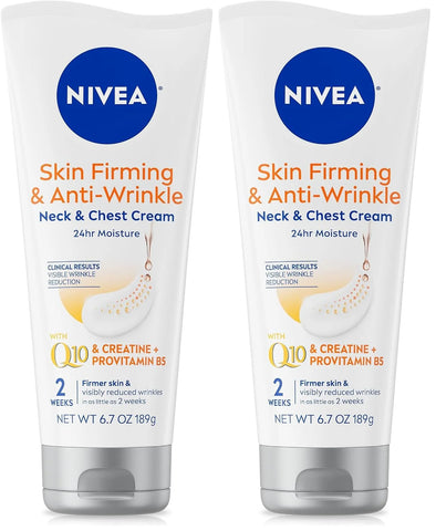 NIVEA Skin Firming & Anti Wrinkle Neck & Chest Cream with Coenzyme Q10,Creatine and Provitamin B5,Skin Firming Cream Reduces the Look of Fine Lines and Wrinkles,6.7 Oz Tube,(Pack of 2)