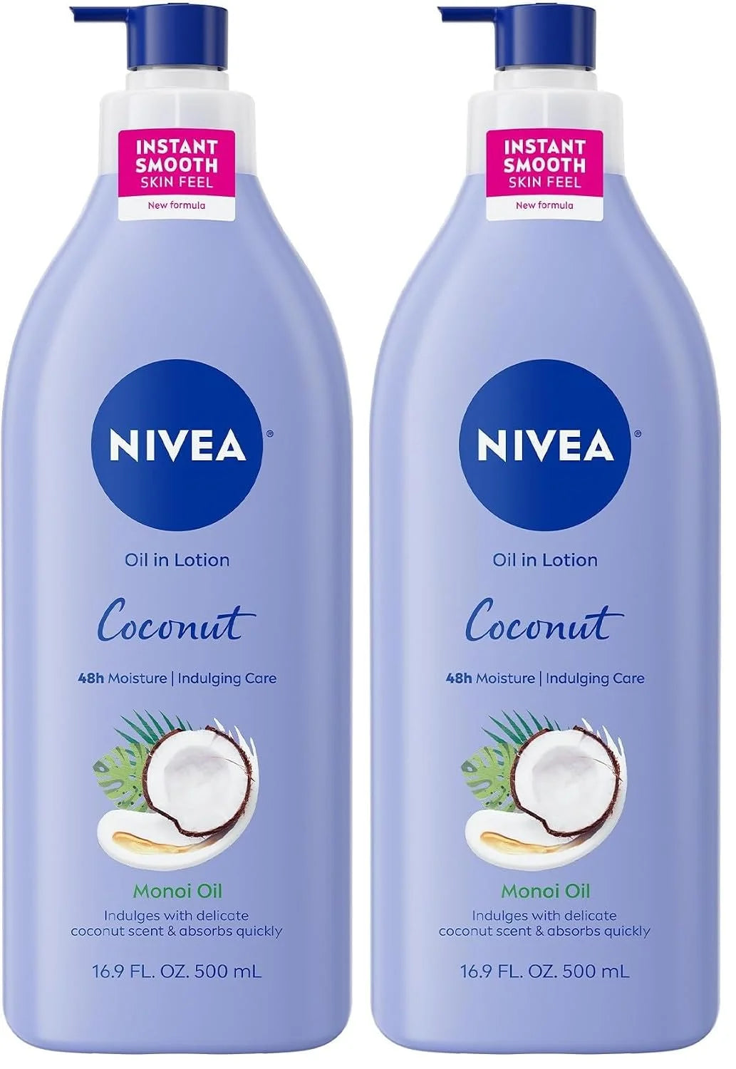 NIVEA Oil Infused Lotion Coconut and Monoi Oil Body Lotion for Women,Fast-Absorbing and Non-Greasy Coconut Scented-Lotion Moisturizes for 48 Hours,16.9 Fl Oz Pump Bottle,(Pack of 2)
