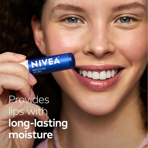 NIVEA Moisture Lip Care, Hydrating Lip Balm with Shea Butter, Nourishing Oils and Vitamin C & E, 3-in-1 Moisture, Repair and Nourish, 0.17 Oz Stick, Pack of 48