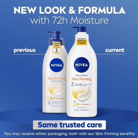 NIVEA Sheer Hydration Skin Firming Body Lotion, Q10 & Vitamin C, 16.9 Fl Oz