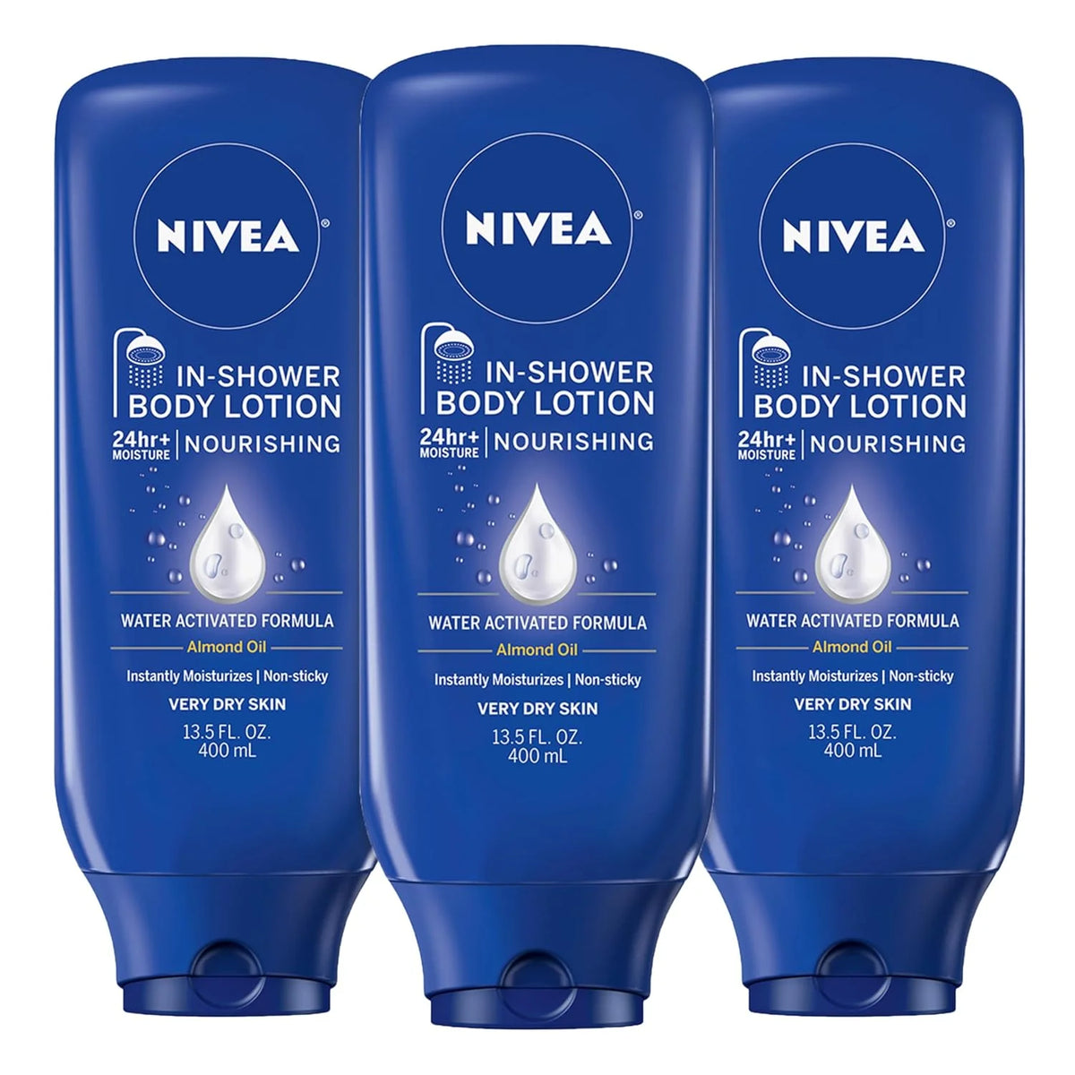 NIVEA Nourishing In Shower Lotion, Water Activated In Shower Moisturizer for Dry to Very Dry Skin, 13.5 FL OZ, Pack of 3
