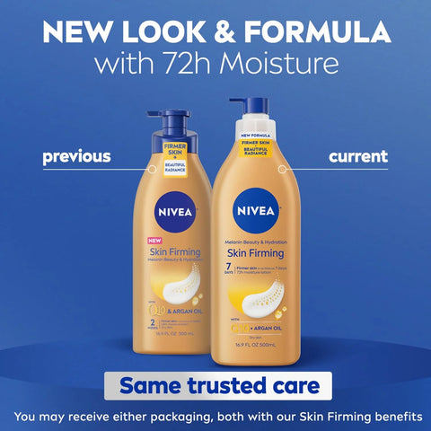 NIVEA Skin Firming Melanin Beauty Body Lotion with Q10 and Argan Oil, 16.9 Oz