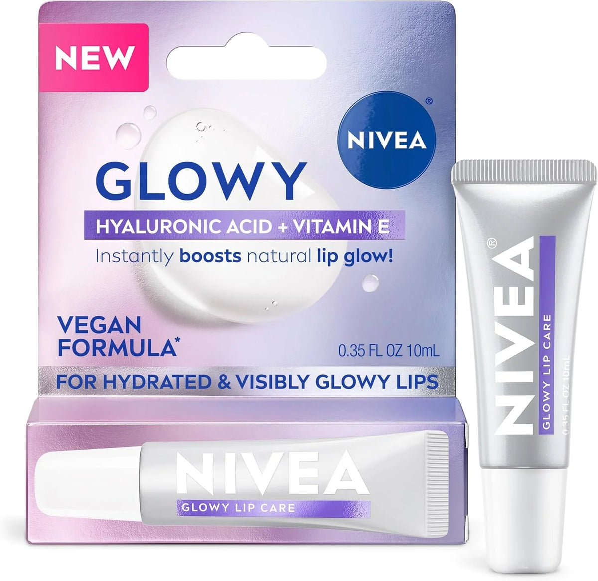 NIVEA Glowy-Lips, Vegan Lip Balm with Hyaluronic Acid, Vitamin E, and Magnolia Extract, Moisturizing-Lip Balm Instantly Boosts Natural Lip Glow, 0.35 Fl Oz Tube (Pack of 6)