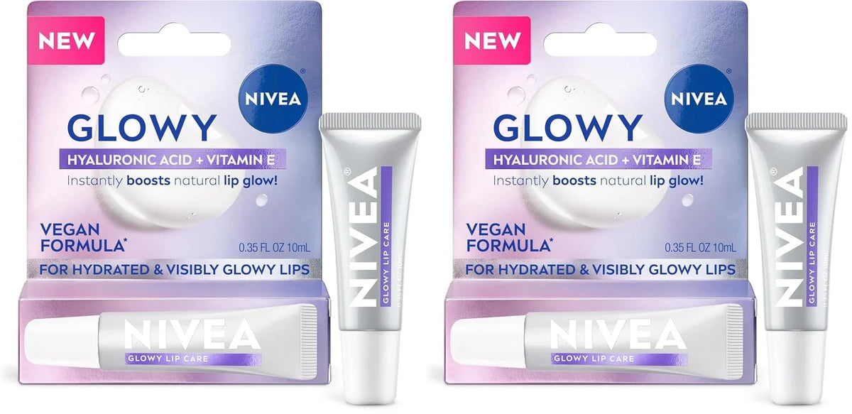 NIVEA Glowy Lips, Vegan Lip Balm with Hyaluronic Acid, Vitamin E, and Magnolia Extract, Moisturizing Lip Balm Instantly Boosts Natural Lip Glow, 0.35 Fl Oz Tube (Pack of 2)