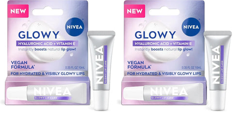 NIVEA Glowy Lips, Vegan Lip Balm with Hyaluronic Acid, Vitamin E, and Magnolia Extract, Moisturizing Lip Balm Instantly Boosts Natural Lip Glow, 0.35 Fl Oz Tube (Pack of 2)
