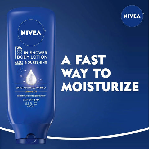 NIVEA Nourishing In Shower Lotion, Water Activated In Shower Moisturizer for Dry to Very Dry Skin, 13.5 FL OZ (Pack of 6)