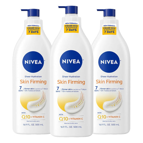 NIVEA Sheer Hydration Skin Firming Body Lotion Q10 Vitamin C, Pack of 3