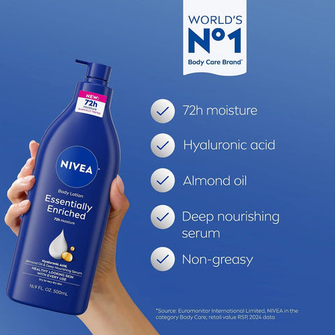NIVEA Essentially Enriched Body Lotion, Very Dry Skin, Almond Oil, 16.9 Oz